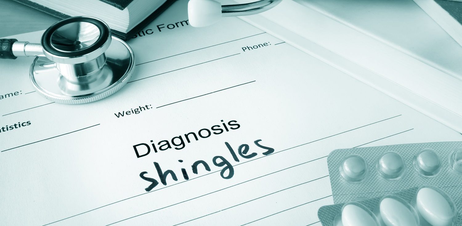 Diagnostic,Form,With,Diagnosis,Shingles,And,Pills.