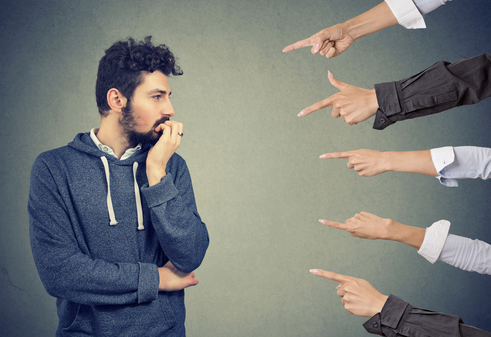 Anxious,Man,Judged,By,Different,People.,Concept,Of,Accusation,Of