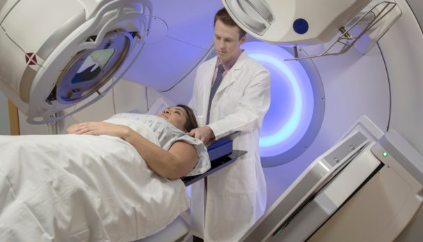 Woman,Receiving,Radiation,Therapy,Treatments,For,Breast,Cancer