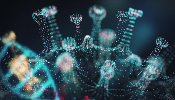 Digital,Model,Of,Coronavirus,Covid-19,And,Dna,Strand,Shown,As