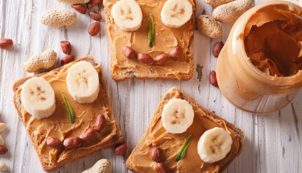 Sandwiches,With,Peanut,Butter,And,Banana,For,Children.,Top,View
